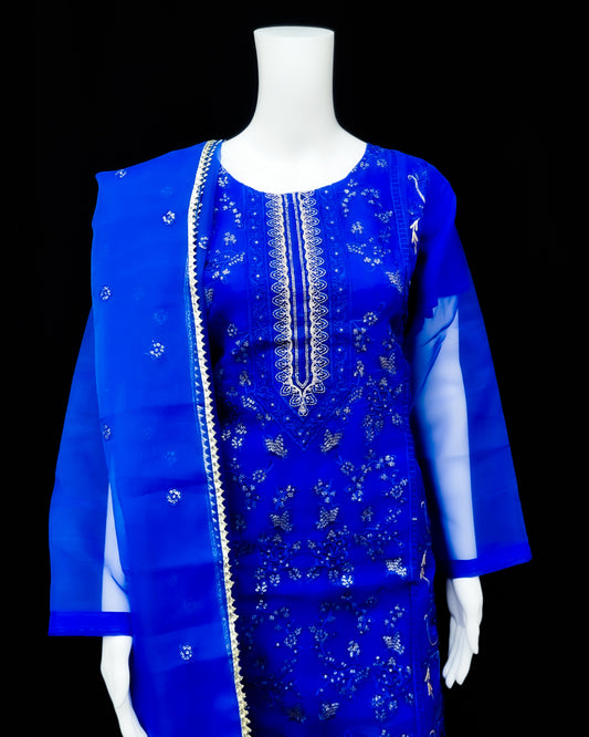 Royal Blue Embroidered Salwar Suit with Matching Dupatta
